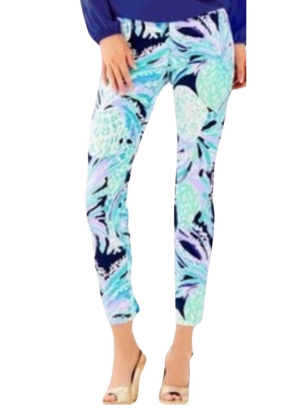 Lilly Pulitzer Kelly Skinny Ankle Pants in Bright Navy A Lotta Colada Sz 00